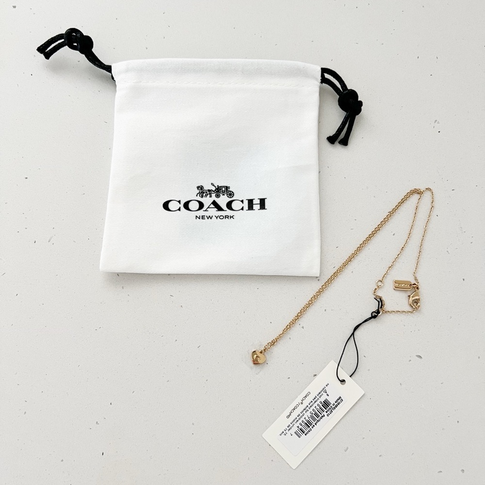 NWT Coach 14K Gold Plated Heart Pendant Necklace w/ Dust Bag Delicate